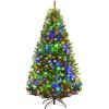 image:imageGoplus 5 FT Snow Flocked Christmas Tree Artificial Unlit Hinged Xmas Full Tree with 456 Lush Branch Tips Foldable Metal Stand Home Office Decoration Pink Gradient amp WhiteGreen