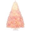 image:imageGoplus 5 FT Snow Flocked Christmas Tree Artificial Unlit Hinged Xmas Full Tree with 456 Lush Branch Tips Foldable Metal Stand Home Office Decoration Pink Gradient amp WhitePinkprelit