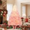 image:imageGoplus 5 FT Snow Flocked Christmas Tree Artificial Unlit Hinged Xmas Full Tree with 456 Lush Branch Tips Foldable Metal Stand Home Office Decoration Pink Gradient amp WhitePinkprelit