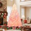 image:imageGoplus 5 FT Snow Flocked Christmas Tree Artificial Unlit Hinged Xmas Full Tree with 456 Lush Branch Tips Foldable Metal Stand Home Office Decoration Pink Gradient amp WhitePinkprelit