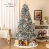 image:imageGoplus 5 FT Snow Flocked Christmas Tree Artificial Unlit Hinged Xmas Full Tree with 456 Lush Branch Tips Foldable Metal Stand Home Office Decoration Pink Gradient amp WhiteSilver