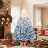 image:imageGoplus 5 FT Snow Flocked Christmas Tree Artificial Unlit Hinged Xmas Full Tree with 456 Lush Branch Tips Foldable Metal Stand Home Office Decoration Pink Gradient amp WhiteBlueprelit