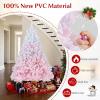 image:imageGoplus 5 FT Snow Flocked Christmas Tree Artificial Unlit Hinged Xmas Full Tree with 456 Lush Branch Tips Foldable Metal Stand Home Office Decoration Pink Gradient amp WhitePink Gradient