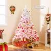 image:imageGoplus 5 FT Snow Flocked Christmas Tree Artificial Unlit Hinged Xmas Full Tree with 456 Lush Branch Tips Foldable Metal Stand Home Office Decoration Pink Gradient amp WhitePink Gradient