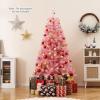 image:imageGoplus 5 FT Snow Flocked Christmas Tree Artificial Unlit Hinged Xmas Full Tree with 456 Lush Branch Tips Foldable Metal Stand Home Office Decoration Pink Gradient amp WhitePink