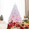 image:imageGoplus 5 FT Snow Flocked Christmas Tree Artificial Unlit Hinged Xmas Full Tree with 456 Lush Branch Tips Foldable Metal Stand Home Office Decoration Pink Gradient amp WhitePink Gradient