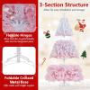 image:imageGoplus 5 FT Snow Flocked Christmas Tree Artificial Unlit Hinged Xmas Full Tree with 456 Lush Branch Tips Foldable Metal Stand Home Office Decoration Pink Gradient amp WhitePinkprelit