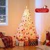 image:imageGoplus 5 FT Snow Flocked Christmas Tree Artificial Unlit Hinged Xmas Full Tree with 456 Lush Branch Tips Foldable Metal Stand Home Office Decoration Pink Gradient amp WhitePinkprelit