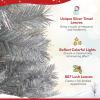 image:imageGoplus 5 FT Snow Flocked Christmas Tree Artificial Unlit Hinged Xmas Full Tree with 456 Lush Branch Tips Foldable Metal Stand Home Office Decoration Pink Gradient amp WhiteSilver