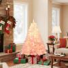 image:imageGoplus 5 FT Snow Flocked Christmas Tree Artificial Unlit Hinged Xmas Full Tree with 456 Lush Branch Tips Foldable Metal Stand Home Office Decoration Pink Gradient amp WhitePinkprelit