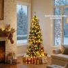 image:imageGoplus 7 FT PreLit Spiral Christmas Tree Artificial Xmas Tree with 791 Branch Tips 220 Warm White LED Lights 8 Modes 60 Pine Cones Red Berries Metal Stand Home Office Party Holiday DecorationGreen With Pine Cones