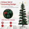 image:imageGoplus 7 FT PreLit Spiral Christmas Tree Artificial Xmas Tree with 791 Branch Tips 220 Warm White LED Lights 8 Modes 60 Pine Cones Red Berries Metal Stand Home Office Party Holiday DecorationGreen With Pine Cones