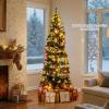 image:imageGoplus 7 FT PreLit Spiral Christmas Tree Artificial Xmas Tree with 791 Branch Tips 220 Warm White LED Lights 8 Modes 60 Pine Cones Red Berries Metal Stand Home Office Party Holiday DecorationGreen With Pine Cones