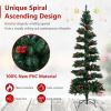 image:imageGoplus 7 FT PreLit Spiral Christmas Tree Artificial Xmas Tree with 791 Branch Tips 220 Warm White LED Lights 8 Modes 60 Pine Cones Red Berries Metal Stand Home Office Party Holiday DecorationGreen With Pine Cones
