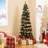 image:imageGoplus 7 FT PreLit Spiral Christmas Tree Artificial Xmas Tree with 791 Branch Tips 220 Warm White LED Lights 8 Modes 60 Pine Cones Red Berries Metal Stand Home Office Party Holiday DecorationGreen With Pine Cones