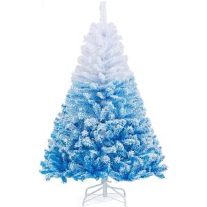 image:imageGoplus 5 FT Snow Flocked Christmas Tree Artificial Unlit Hinged Xmas Full Tree with 456 Lush Branch Tips Foldable Metal Stand Home Office Decoration Pink Gradient amp WhiteBlue Gradient