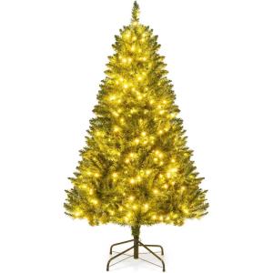 image:imageGoplus 5 FT Snow Flocked Christmas Tree Artificial Unlit Hinged Xmas Full Tree with 456 Lush Branch Tips Foldable Metal Stand Home Office Decoration Pink Gradient amp WhiteGreenwarm White