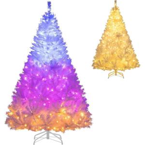 image:imageGoplus 5 FT Snow Flocked Christmas Tree Artificial Unlit Hinged Xmas Full Tree with 456 Lush Branch Tips Foldable Metal Stand Home Office Decoration Pink Gradient amp WhiteWhite