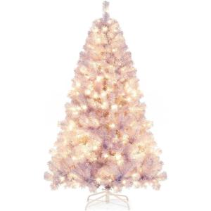 image:imageGoplus 5 FT Snow Flocked Christmas Tree Artificial Unlit Hinged Xmas Full Tree with 456 Lush Branch Tips Foldable Metal Stand Home Office Decoration Pink Gradient amp WhiteLavender
