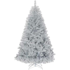 image:imageGoplus 4ft PreLit Flocked Pencil Christmas Tree Artificial Slim Xmas Tree with 225 PVC Branch Tips 100 LED Lights 2 Lighting Colors Timer amp 11 Modes for Indoor Home Office DecorSilver