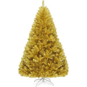 image:imageGoplus 4ft PreLit Flocked Pencil Christmas Tree Artificial Slim Xmas Tree with 225 PVC Branch Tips 100 LED Lights 2 Lighting Colors Timer amp 11 Modes for Indoor Home Office DecorChampagne Gold