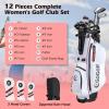 image:imageGoplus Complete Golf Club Set for Women 12 Pieces Right Hand Ladies Golf Clubs w 1 Driver 3 Fairway 5 Hybrid 5 6 7 8 9 P amp S Irons Putter Golf Stand BagWhiteRed