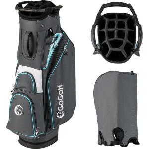 image:imageGoplus Golf Cart Bag Lightweight Portable Golf Bag with 14Way Divider Top 6 Zippered Pockets with Cooler Pocket Rain Hood Adjustable Shoulder Strap for Men WomenGreyBlue