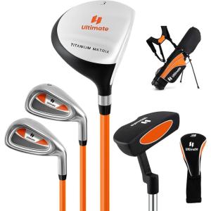 image:imageGoplus Junior Complete Golf Clubs Set for Kids Right Hand Golf Clubs wStand Bag 165CC 3 Fairway 7 amp 9 Irons Putter Head Cover Rain Hood Boys Girls Aged 8101113Orange  Aged 810