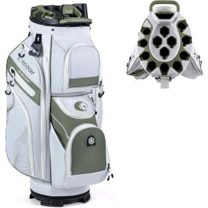 image:imageGoplus Lightweight Golf Cart Bag Molded Lock Top Golf Club Bag w14Way Full Length Organizer Dividers 11 Pockets Cooler Bag Straps Umbrella Holder amp Rain Hood for Men WomenWhiteOlive Green