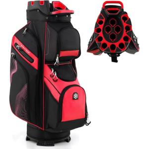 image:imageGoplus Lightweight Golf Cart Bag Molded Lock Top Golf Club Bag w14Way Full Length Organizer Dividers 11 Pockets Cooler Bag Straps Umbrella Holder amp Rain Hood for Men WomenBlackRed