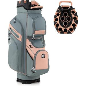 image:imageGoplus Lightweight Golf Cart Bag Molded Lock Top Golf Club Bag w14Way Full Length Organizer Dividers 11 Pockets Cooler Bag Straps Umbrella Holder amp Rain Hood for Men WomenGreyPink