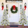 image:imageGoplus 4ft Flocked White Christmas Tree for Entrances Prelit Artificial Xmas Tree wWarm White LED Lights Flowers amp White Berries in Black Urn Base Porch Festival Holiday DecorationSnowy
