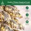 image:imageGoplus 7 FT PreLit Royal Blue Snow Flocked Christmas Tree Artificial Hinged Xmas Tree with 340 LED Lights 900 Branch Tips 3 Modes Timer Remote Metal Base Home Office Holiday DecorationSnowydrooping