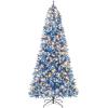 image:imageGoplus 7 FT PreLit Royal Blue Snow Flocked Christmas Tree Artificial Hinged Xmas Tree with 340 LED Lights 900 Branch Tips 3 Modes Timer Remote Metal Base Home Office Holiday DecorationBlue