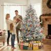 image:imageGoplus 7 FT PreLit Royal Blue Snow Flocked Christmas Tree Artificial Hinged Xmas Tree with 340 LED Lights 900 Branch Tips 3 Modes Timer Remote Metal Base Home Office Holiday DecorationSnowy