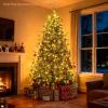 image:imageGoplus 7 FT PreLit Royal Blue Snow Flocked Christmas Tree Artificial Hinged Xmas Tree with 340 LED Lights 900 Branch Tips 3 Modes Timer Remote Metal Base Home Office Holiday DecorationMulticolored With Pine Cones