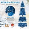 image:imageGoplus 7 FT PreLit Royal Blue Snow Flocked Christmas Tree Artificial Hinged Xmas Tree with 340 LED Lights 900 Branch Tips 3 Modes Timer Remote Metal Base Home Office Holiday DecorationBlue