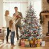 image:imageGoplus 7 FT PreLit Royal Blue Snow Flocked Christmas Tree Artificial Hinged Xmas Tree with 340 LED Lights 900 Branch Tips 3 Modes Timer Remote Metal Base Home Office Holiday DecorationSnowy