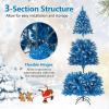 image:imageGoplus 7 FT PreLit Royal Blue Snow Flocked Christmas Tree Artificial Hinged Xmas Tree with 340 LED Lights 900 Branch Tips 3 Modes Timer Remote Metal Base Home Office Holiday DecorationBlue