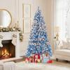 image:imageGoplus 7 FT PreLit Royal Blue Snow Flocked Christmas Tree Artificial Hinged Xmas Tree with 340 LED Lights 900 Branch Tips 3 Modes Timer Remote Metal Base Home Office Holiday DecorationBlue