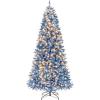 image:imageGoplus 7 FT PreLit Royal Blue Snow Flocked Christmas Tree Artificial Hinged Xmas Tree with 340 LED Lights 900 Branch Tips 3 Modes Timer Remote Metal Base Home Office Holiday DecorationBlue