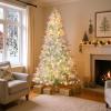 image:imageGoplus 7 FT PreLit Royal Blue Snow Flocked Christmas Tree Artificial Hinged Xmas Tree with 340 LED Lights 900 Branch Tips 3 Modes Timer Remote Metal Base Home Office Holiday DecorationWhite and Blue