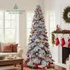 image:imageGoplus 7 FT PreLit Royal Blue Snow Flocked Christmas Tree Artificial Hinged Xmas Tree with 340 LED Lights 900 Branch Tips 3 Modes Timer Remote Metal Base Home Office Holiday DecorationSnowydrooping