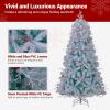 image:imageGoplus 7 FT PreLit Royal Blue Snow Flocked Christmas Tree Artificial Hinged Xmas Tree with 340 LED Lights 900 Branch Tips 3 Modes Timer Remote Metal Base Home Office Holiday DecorationWhite and Blue