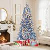 image:imageGoplus 7 FT PreLit Royal Blue Snow Flocked Christmas Tree Artificial Hinged Xmas Tree with 340 LED Lights 900 Branch Tips 3 Modes Timer Remote Metal Base Home Office Holiday DecorationBlue