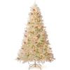 image:imageGoplus 7 FT PreLit Royal Blue Snow Flocked Christmas Tree Artificial Hinged Xmas Tree with 340 LED Lights 900 Branch Tips 3 Modes Timer Remote Metal Base Home Office Holiday DecorationWhite and Blue