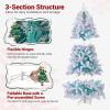 image:imageGoplus 7 FT PreLit Royal Blue Snow Flocked Christmas Tree Artificial Hinged Xmas Tree with 340 LED Lights 900 Branch Tips 3 Modes Timer Remote Metal Base Home Office Holiday DecorationWhite and Blue