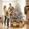 image:imageGoplus 7 FT PreLit Royal Blue Snow Flocked Christmas Tree Artificial Hinged Xmas Tree with 340 LED Lights 900 Branch Tips 3 Modes Timer Remote Metal Base Home Office Holiday DecorationSnowy