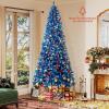 image:imageGoplus 7 FT PreLit Royal Blue Snow Flocked Christmas Tree Artificial Hinged Xmas Tree with 340 LED Lights 900 Branch Tips 3 Modes Timer Remote Metal Base Home Office Holiday DecorationBlue