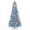 image:imageGoplus 7 FT PreLit Royal Blue Snow Flocked Christmas Tree Artificial Hinged Xmas Tree with 340 LED Lights 900 Branch Tips 3 Modes Timer Remote Metal Base Home Office Holiday DecorationBlue